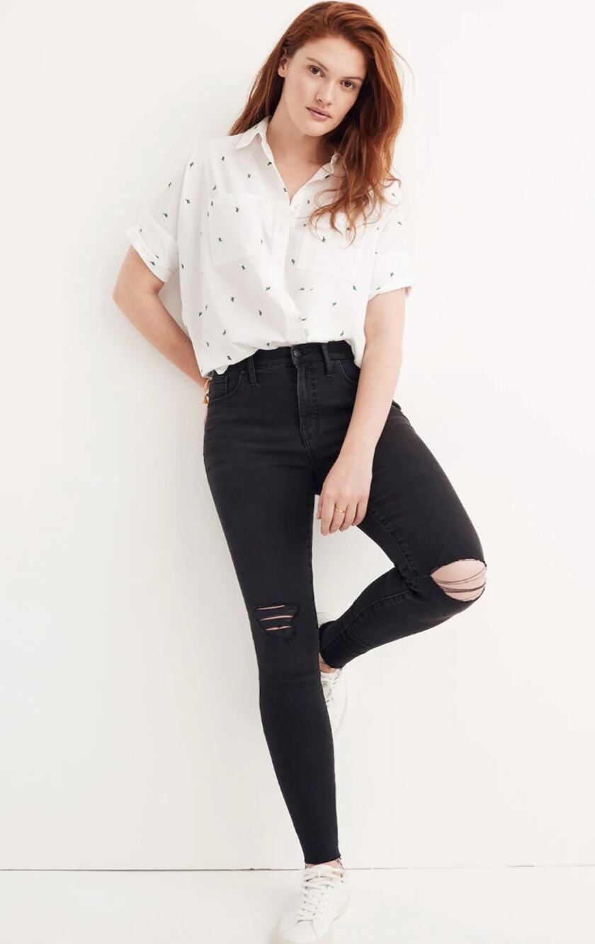 Madewell 9" Mid-Rise Skinny Jeans 23 NWT Black Sea  Distressed Jeans H2230
